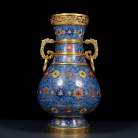 A Huge Cloisonne Lotus and Eight Treasures Pattern Double-Ears Vase