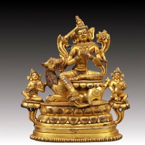 A Solemn Gilt Bronze Statue of Manjusri