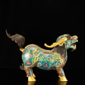 A Huge Cloisonne Lotus Auspicious Beast Pattern Lion Ornament