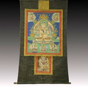 A Rare Brocade Painted Color Statue of Bodhisattva Tangka