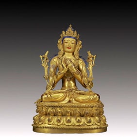A Solemn Gilt Bronze Statue of Tara