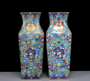 A Pair of Huge Cloisonne Flower Pattern Vases