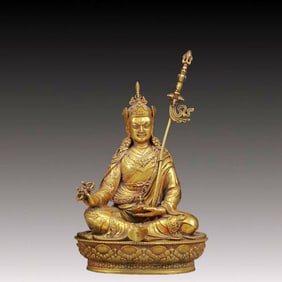 A Solemn Gilt Bronze Statue of Padma Sambhava