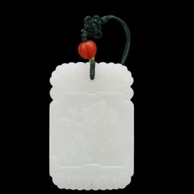 An Exquisite White Jade Figure Pattern Pendant, with poem