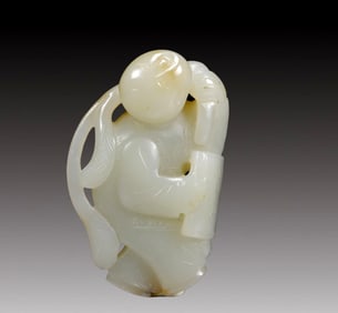 An Exquisite Greenish Jade Figure Ornament