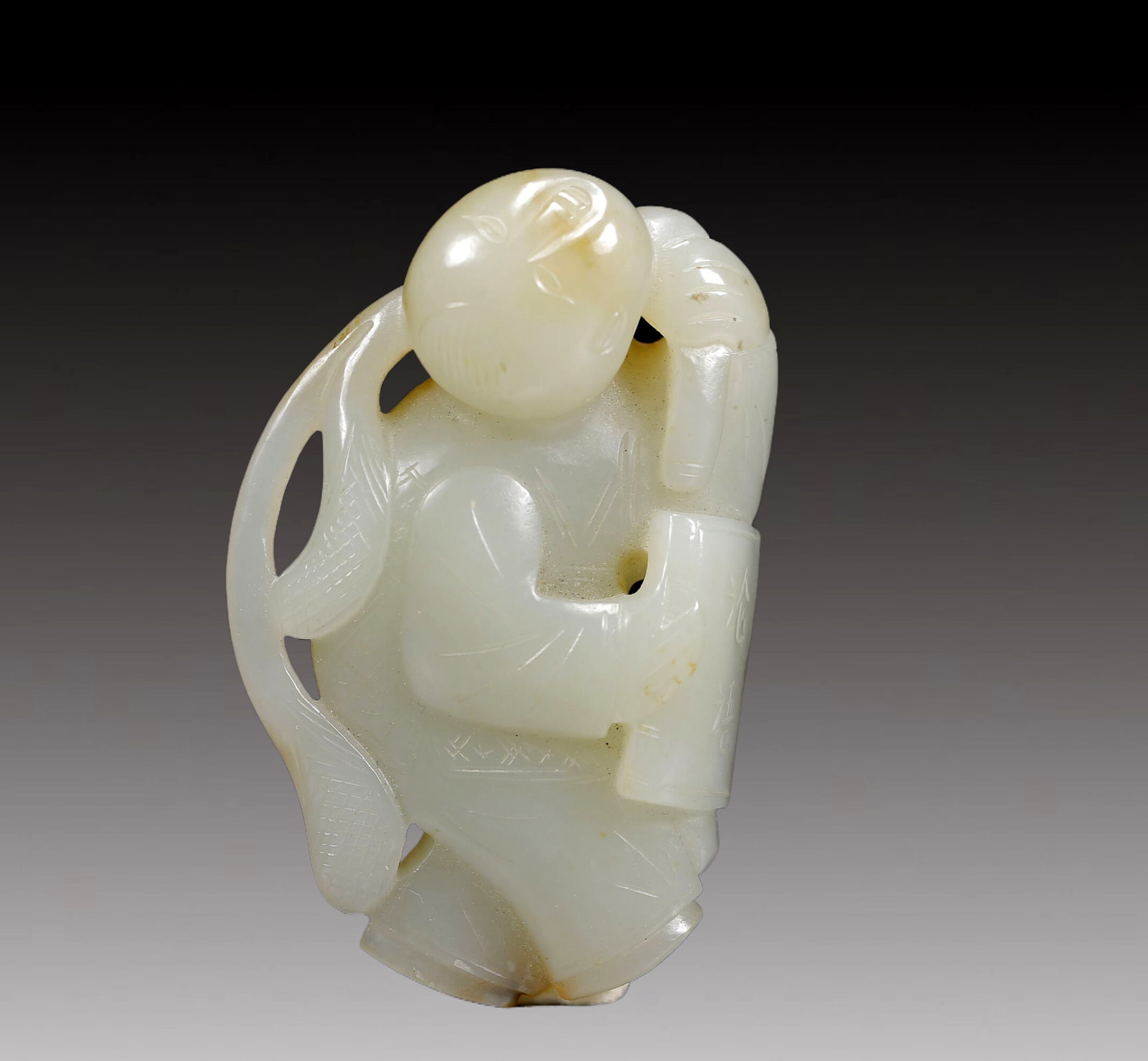 An Exquisite Greenish Jade Figure Ornament (1 of 4)