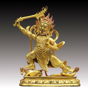 A Solemn Gilt Bronze Statue of Yamantaka