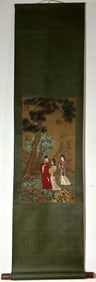 A Chinese Vertical Scroll Ink Painting of Landscape and Figure on Silk,Liu Songnian