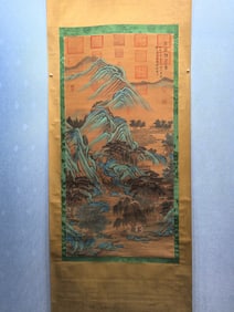 A Chinese Vertical Scroll Ink Painting of Landscape and Figure on Silk,Zhang Zeduan