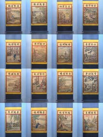 A Set of Chinese Vertical Scroll Ink Painting of Figure on Silk,Lang Shining