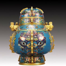 A Rare Cloisonne Beast-Face Pattern Double-Ears Ewer