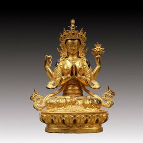 A Solemn Gilt Bronze Statue of Avalokitesvara