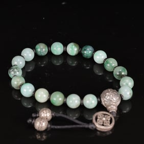 An Exquisite Silver Inlaid Jadeite Bracelets