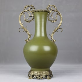 A Huge Teadust Glazed Inlaid Bronze Double-Ears Vase