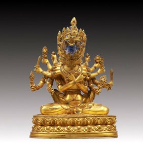 A Solemn Gilt Bronze Inlaid Gems Statue of Mandkesvara
