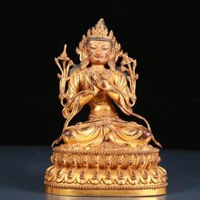A Brilliant Gilt-Bronze Figure Of Manjusri