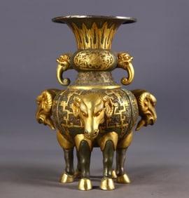An Exquisite Gilt Bronze Sheep-head Beast-Ears Vase
