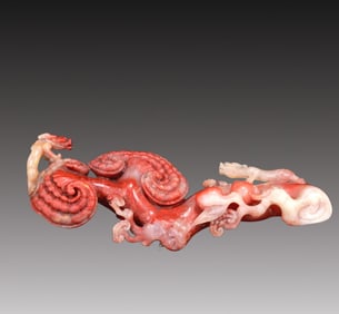 A Fantastic Soapstone 'Lingzhi& Chi-Dragon' Decoration