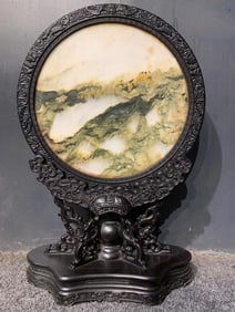 A Huge Zitanwood Inlaid Dolomite Bats and Peach Pattern Screen