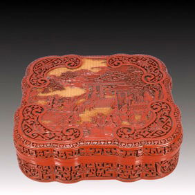A Huge Carved Red Lacquer Landscape and Figure Pattern Cover Box