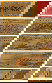 A Chinese Hand Scroll Ink Painting of Character and Story on Silk,Zhang Weibang&Zhou Kun