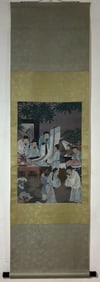 A Chinese Vertical Scroll Ink Painting of Character and Story on Silk,Jin Yanbiao