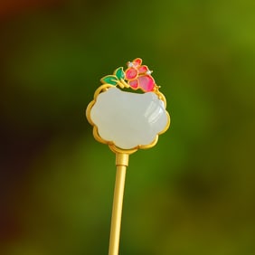 An Exquisite Sterling Silver-Gold Plated Inlaid White Jade Enamel Hairpin