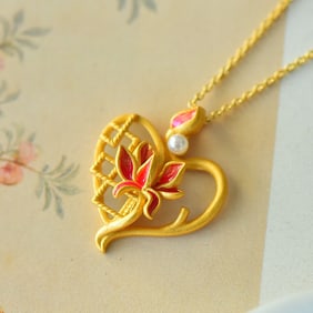 An Exquisite Sterling Silver-Gold Plated Inlaid White Jade Pendant