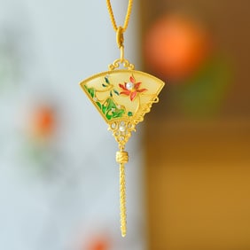 An Exquisite Sterling Silver-Gold Plated Inlaid White Jade Pendant