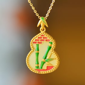 An Exquisite Sterling Silver-Gold Plated Inlaid White Jade Pendant