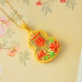 An Exquisite Sterling Silver-Gold Plated Inlaid White Jade Enamel Pendant