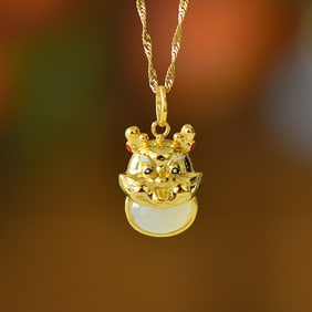 An Exquisite Sterling Silver-Gold Plated Inlaid White Jade Pendant