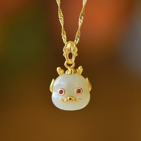 An Exquisite Sterling Silver-Gold Plated Inlaid White Jade Pendant