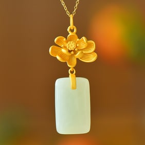 An Exquisite Sterling Silver-Gold Plated Inlaid White Jade Pendant