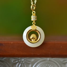 An Exquisite Sterling Silver-Gold Plated Inlaid White Jade Pendant