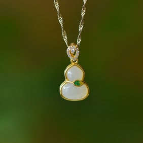 An Exquisite Sterling Silver-Gold Plated Inlaid White Jade Enamel Pendant