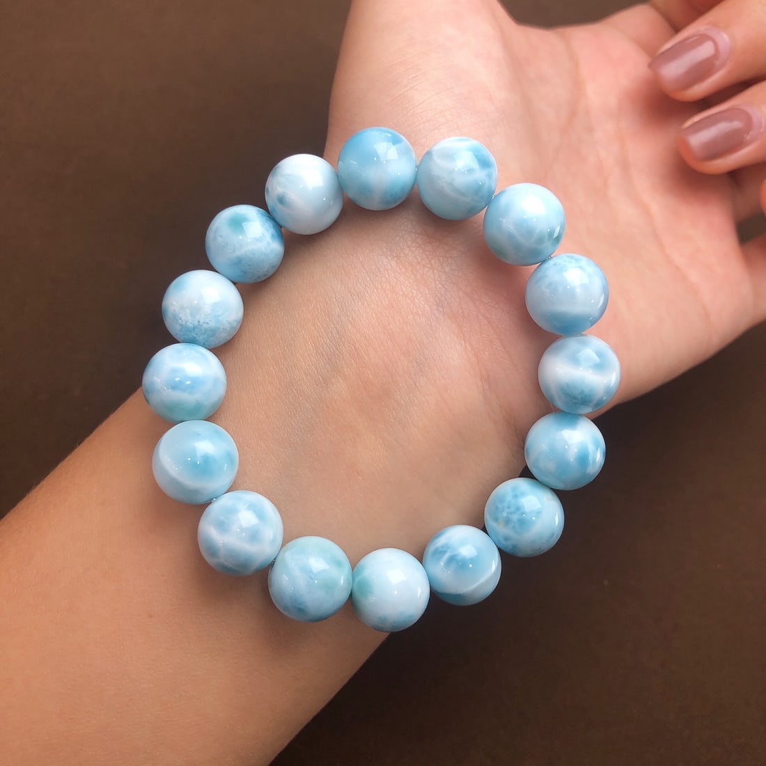 An Exquisite Larimar Bracelets: An Exquisite Larimar Bracelets,Size:11.8mm,Weight:37.6g 海纹石手串