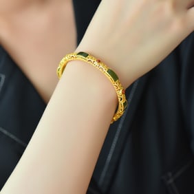 An Exquisite Sterling Silver-Gold Plated Inlaid Jasper Bracelet