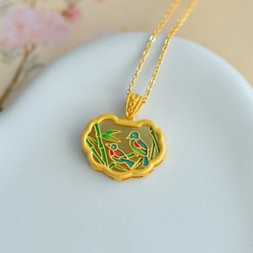 An Exquisite Sterling Silver-Gold Plated Inlaid White Jade Pendant