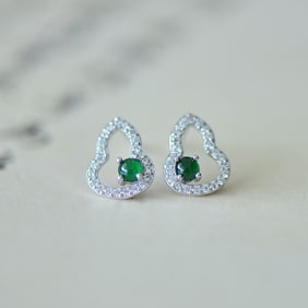 A Pair of Exquisite Sterling Silver Inlaid Jadeite Earrings