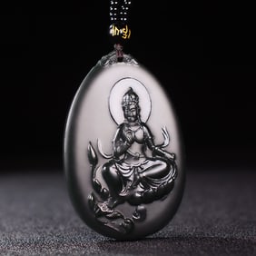 An Exquisite Sapphire Bats,Bamboo and Avalokitesvara Pattern Pendant