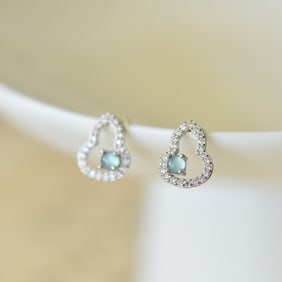 A Pair of Exquisite Sterling Silver Inlaid Jadeite Earrings