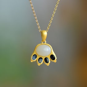 An Exquisite Sterling Silver-Gold Plated Inlaid White Jade Pendant