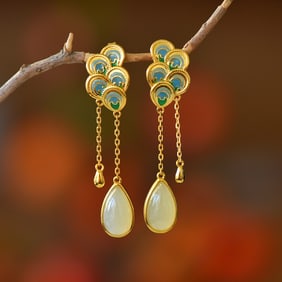 An Exquisite Sterling Silver-Gold Plated Inlaid White Jade Pendant