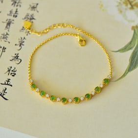 An Exquisite Sterling Silver-Gold Plated Inlaid Jasper Bracelet