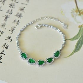 An Exquisite Sterling Silver Inlaid Jadeite Bracelet