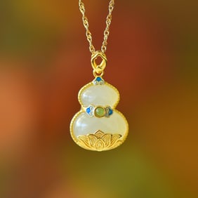 An Exquisite Sterling Silver-Gold Plated Inlaid White Jade Pendant