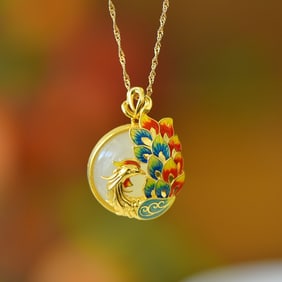 An Exquisite Sterling Silver-Gold Plated Inlaid White Jade Pendant