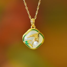 An Exquisite Sterling Silver-Gold Plated Inlaid White Jade Pendant