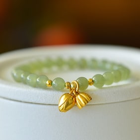 An Exquisite Sterling Silver-Gold Plated Inlaid White Jade Bracelet
